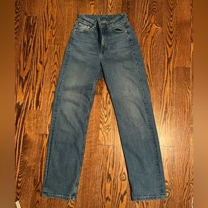 djerf avenue straight leg jeans mid blue size 24